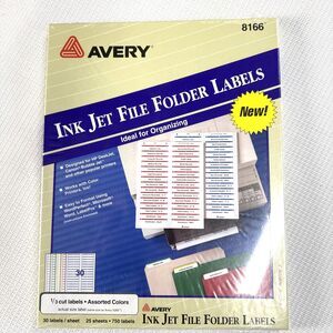 AVERY Ink Jet File Folder Labels (720) 8166 Box of 25 Multi-Colored Label Sheets